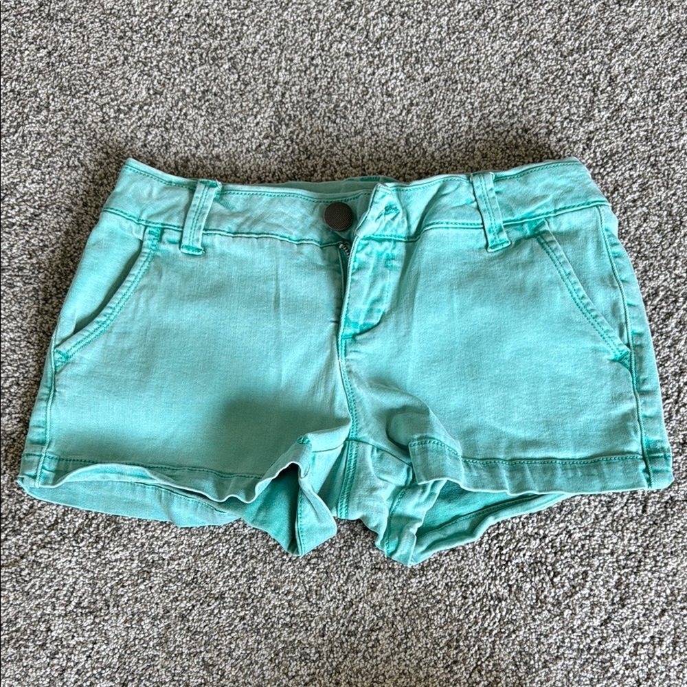 BKE teal Jean Shorts Distressed Cut-Off Style